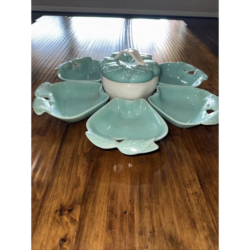 VTG Hoenig of California Turquoise #734 8 Piece Apple Serve/Dip Set